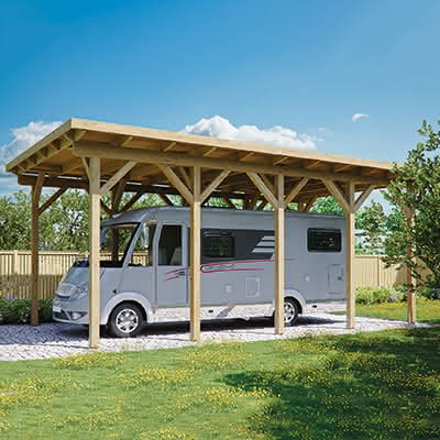 Joda® Caravan-Carport Brühl, 522x879 cm, mit EPDM-Foliendach, Fichte Leimholz NSI weiß grundiert Fichte Leimholz weiß