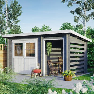 Gartenhaus mit Anbau Bungalow Plus 518x368 cm in 28 mm 518 x 368 cm | 28 mm