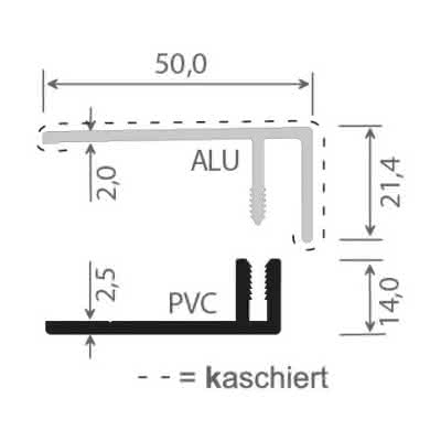 U-Profil zweiteilig für PVC-Fassade, foliert, 22x50x6000 mm 